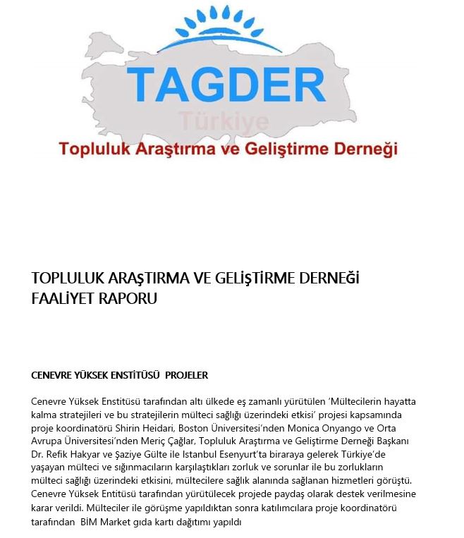 TOPLULUK ARAŞTIRMA VE GELİŞTİRME DERNEĞİ FAALİYET RAPORU